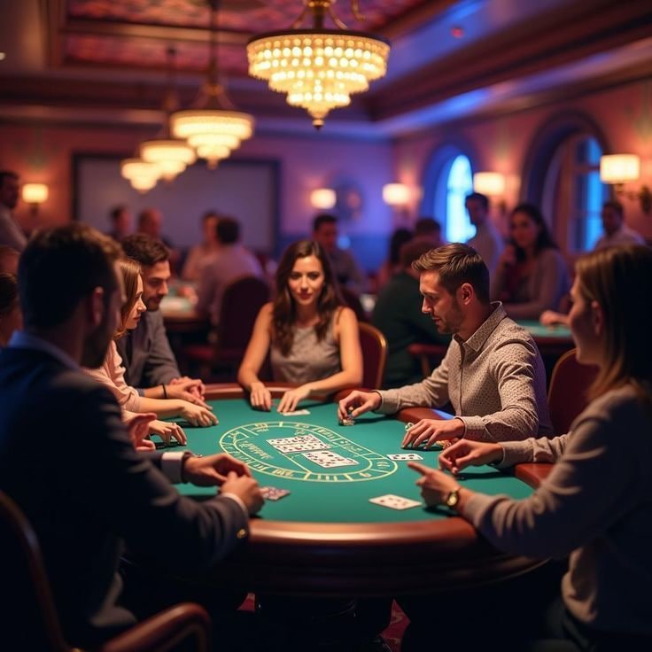 Ilustrasi dealer casino berinteraksi langsung dengan pemain melalui fitur live chat interaktif